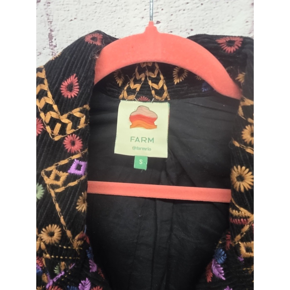 Farm Rio S Double Breasted Embroidered Cotton Corduroy Blazer Colorful Boho Long - Picture 4 of 11